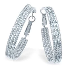 Guess Silver-Tone Textured Hoop Earrings