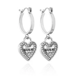 Guess White Gold Sterling Silver Crystal Huggie Hoop Earrings