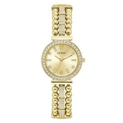Guess Gold-Tone Bracelet W/Crystal Bezel Watch-GW0401L2