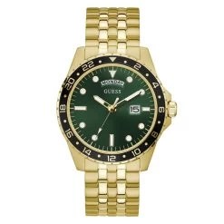 Mens Guess Gold-Tone With Green Sunray Dial Watch - GW0220G2