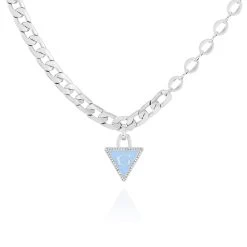 Guess Silver-Tone Logo Triangle Pendant Necklace