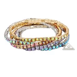 Guess Two-Tone Multi Color Set Of 5 Rhinestone Stretch Bracelets