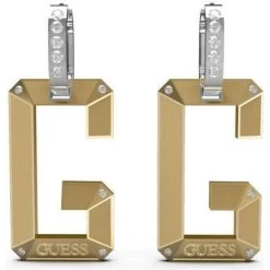 Guess G-Shades Drop Two Tone Hoop Earrings - Gold/Silver/Transparent