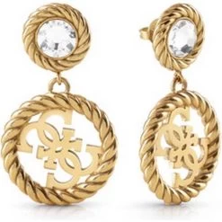 Guess Ladies 4G Vintage Drop Earrings - Gold/Transparent
