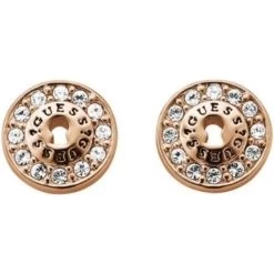 Guess Rose Gold Plated Pavé Crystal Lock Studs Earrings (UBE71331)