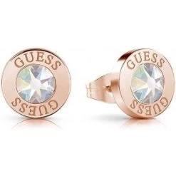 Guess Shiny Crystals Rose Plated Round Earrings UBE78096