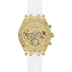 Guess Womens Gold Tone Case With Crystals GW0407L2 White