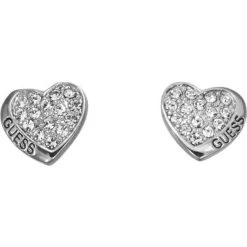Guess Rhodium Plated Heart Stud Earrings With SwarovskiÂ Crystal PavÃ¨ Setting