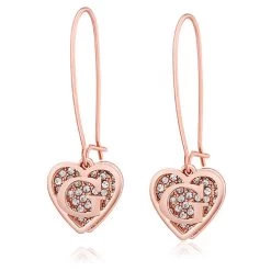 Guess Rose Gold-Tone Shephard’s Hook G Logo Heart Earrings
