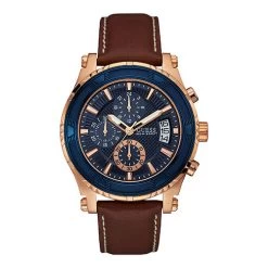 Mens Guess Leather Strap Chronograph Watch - U0673G3
