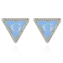 Guess Silver-Tone Triangle Logo Earrings