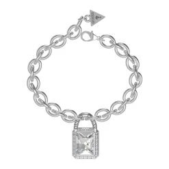 GUESS Shiny Padlock Silver Coloured Bracelet JUBB02199JWRHS