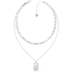 Guess Crystal Tag Silver Coloured Necklace JUBN01127JWRHT-U (Length: 40.60 - 45.60 Cm)